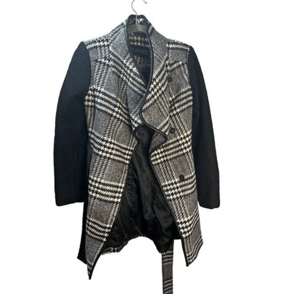 Guess Plaid Houndstooth‎ Wool Trench Coat Blazer Small - Picture 2 of 11